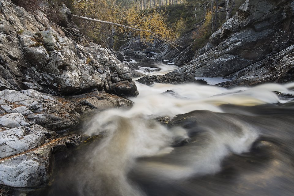 River Affric running through rocky gorge, Glen Affric, Scotland.