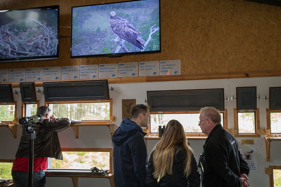 Visitors at Loch Garten Osprey Centre, Boat of Garten, Scotland.