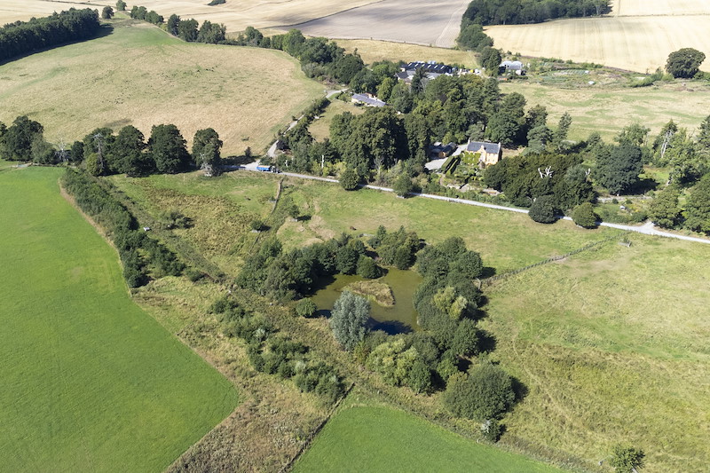 Aerial view of farm and fields, Black Isle Brewery, Munlochy